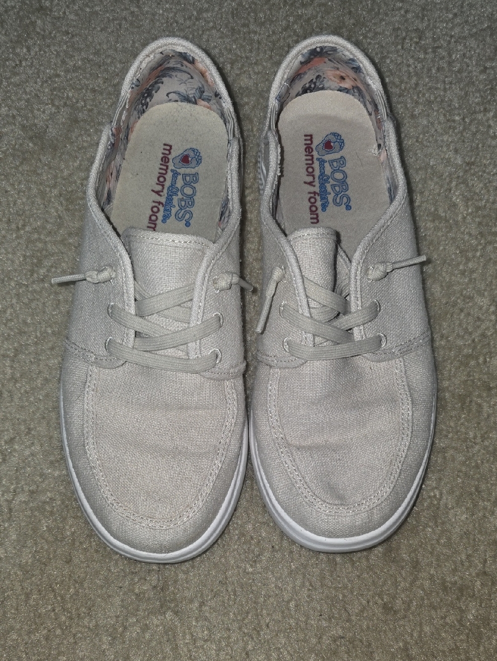 Skechers BOBS Memory Foam Slip-On Shoes - Beige With Floral Accent